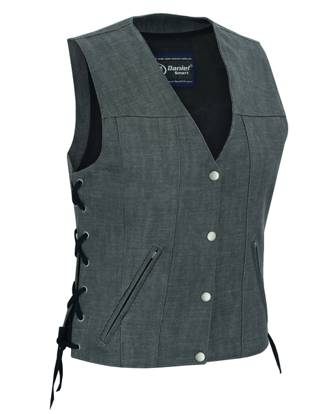 DM919 Women's Rough Rub-Off Raw Finish Broken Gray Denim Vest | Women's Denim Vests