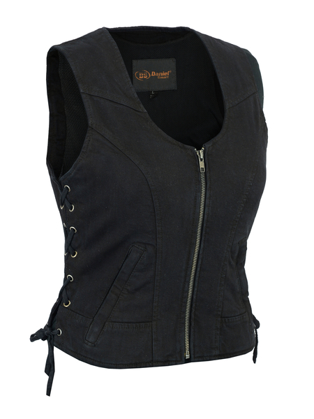 DM942BK Women's Stylish Black Denim Vest | Women's Denim Vests