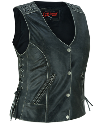 DS285V Womens Gray Vest with Grommet and Lacing Accents