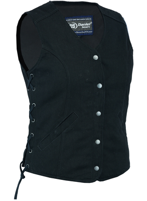 DM908  Womens Denim Longer Body ¾ Vest  Side Laces