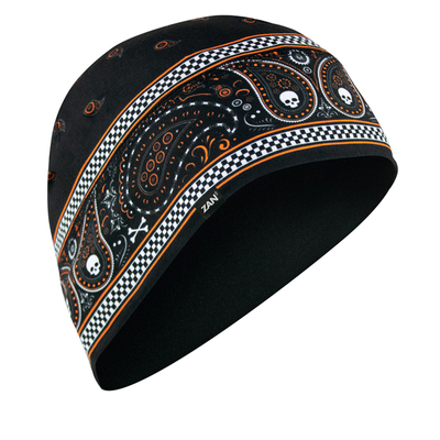 WHLL197 Helmet Liner/Beanie SportFlex Series, Black & Orange Classic Bandanna