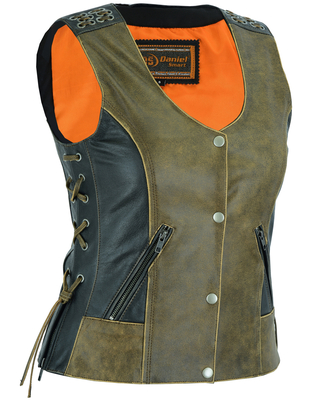 DS298 Womens Vest with Grommet and Lacing Accents  Two Tone