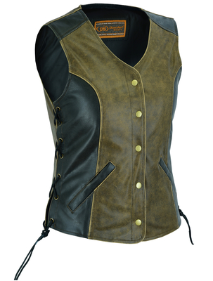 DS214  Womens Stylish Longer Body ¾ Vest  Side Laces  Two Tone