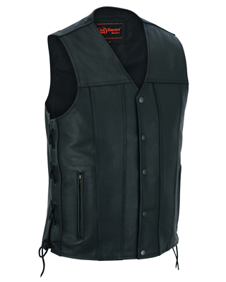 DS161TALL Mens Tall Classic Tapered Bottom Biker Leather Vest