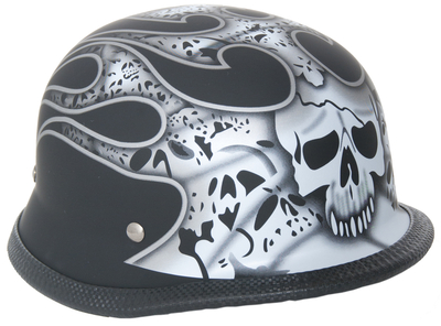 H11SV Premium Smallest Novelty German Silver Skull & Flames/Flat Black - Non-DOT