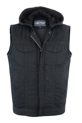 DM982 Men's Black Denim Single Back Panel Concealment Vest w/Removable Hood